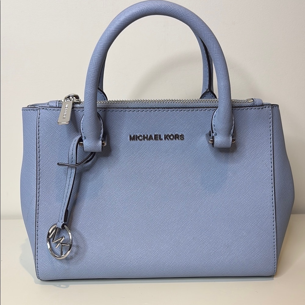 Michael Kors | Blue Sutton Saffiano Leather Removable Crossbody Satchel Bag - Picture 3 of 17
